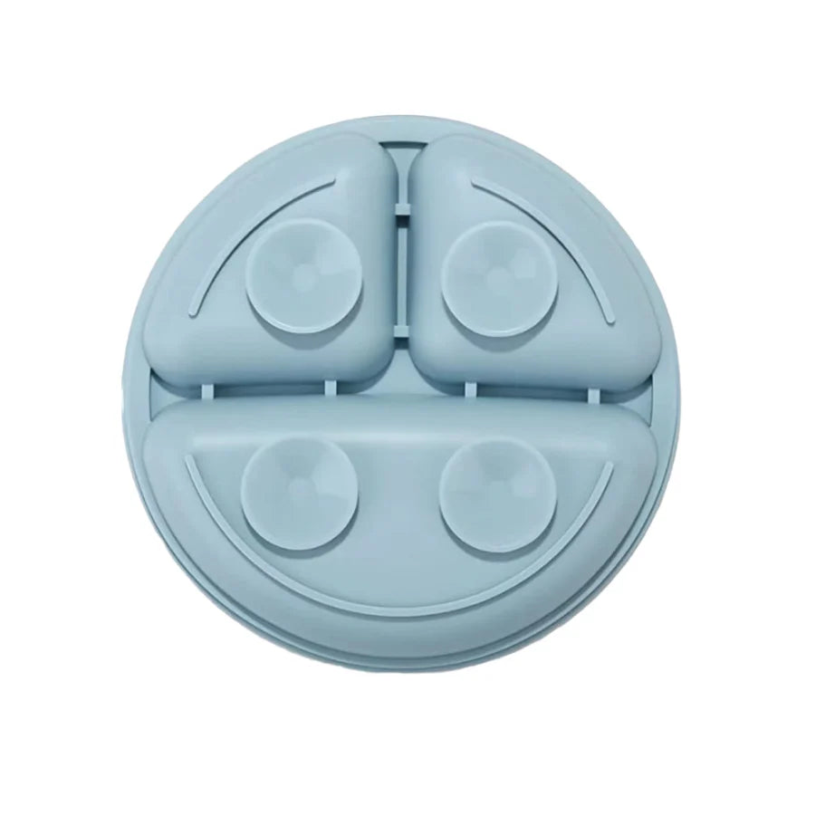 Set 6 piese din silicon fara BPA, AT PERFORMANCE®, de diversificare a hranei pentru bebelusi, 6+ luni, cu Bol, Farfurie, Cana cu pai Lingurita, Furculita, Bavetica Albastru