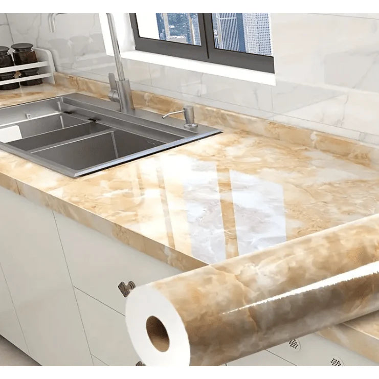 Rola tapet modern, imitatie de marmura At Performance rezistent, la apa, vinil, compact, autoadeziv, 60cmx 300 cm, portocaliu cristal