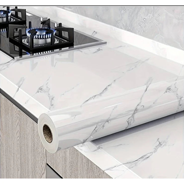 Rola tapet modern, imitatie de marmura At Performance rezistent, la apa, compact, autoadeziv, 60cmx 300 m, alb