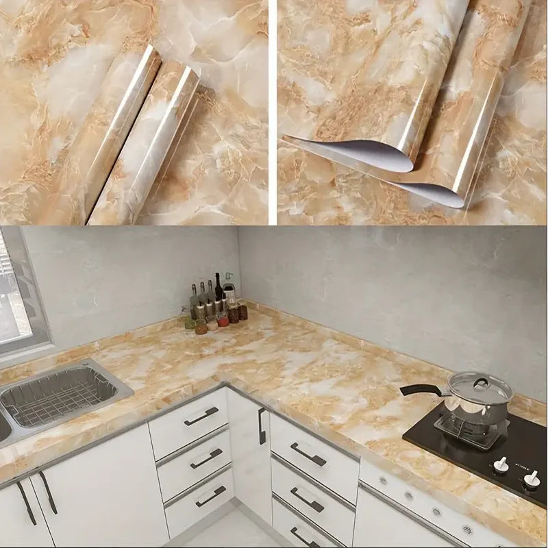 Rola tapet modern, imitatie de marmura At Performance rezistent, la apa, vinil, compact, autoadeziv, 60cmx 300 cm, portocaliu cristal