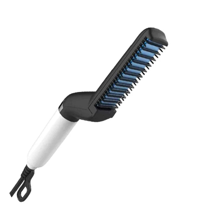 Perie electrica 2in1, AT PERFORMANCE, multifunctionala de indreptat parul si barba, incalzire rapida, 10W, usor de utilizat, maner simplu si ergonomic, alb/negru