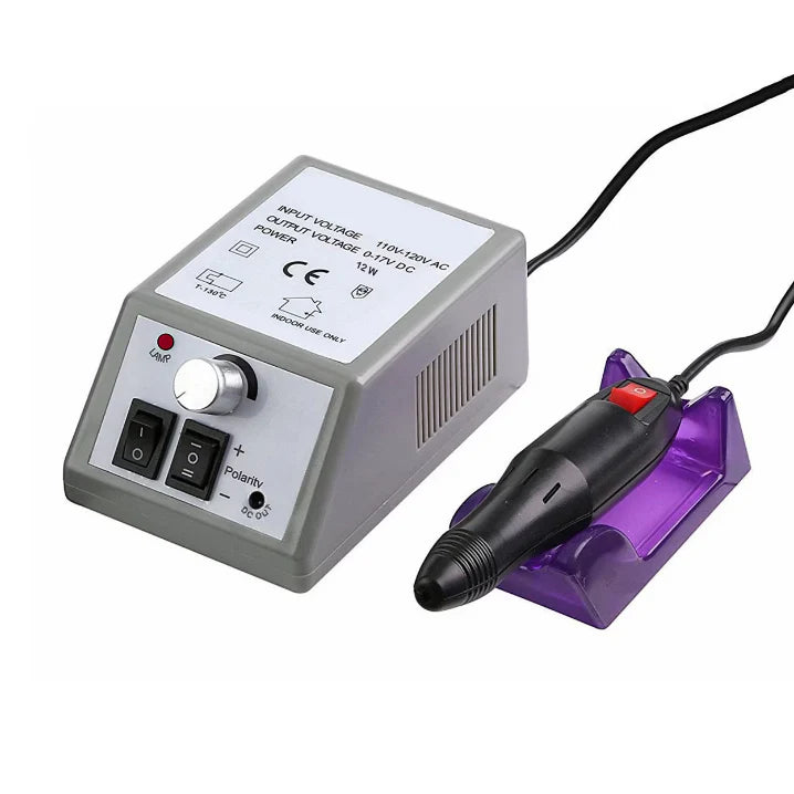 Freza unghii profesionala At performance, pila electrica unghii false 20.000 RPM, gri, 6 capete de freza, 6 inele abrazive