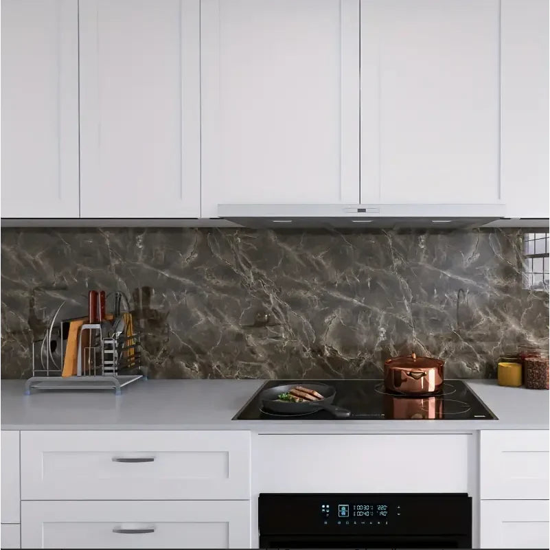 Rola tapet modern, imitatie de marmura At Performance rezistent, la apa, vinil, compact, autoadeziv, 60cmx 300 cm, maro inchis