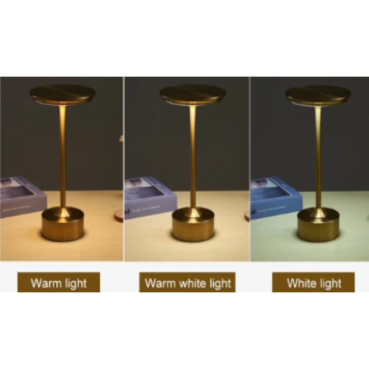 Lampa Led din metal, pentru Restaurante, Mese, Hoteluri, Birouri, reincarcabila prin USB, cu touch, Gold / Negru