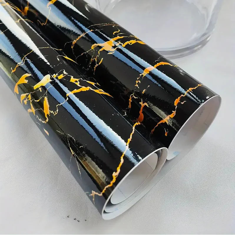 Rola tapet modern, imitatie de marmura At Performance rezistent, la apa, vinil, compact, autoadeziv, 60cmx 300 cm, negru