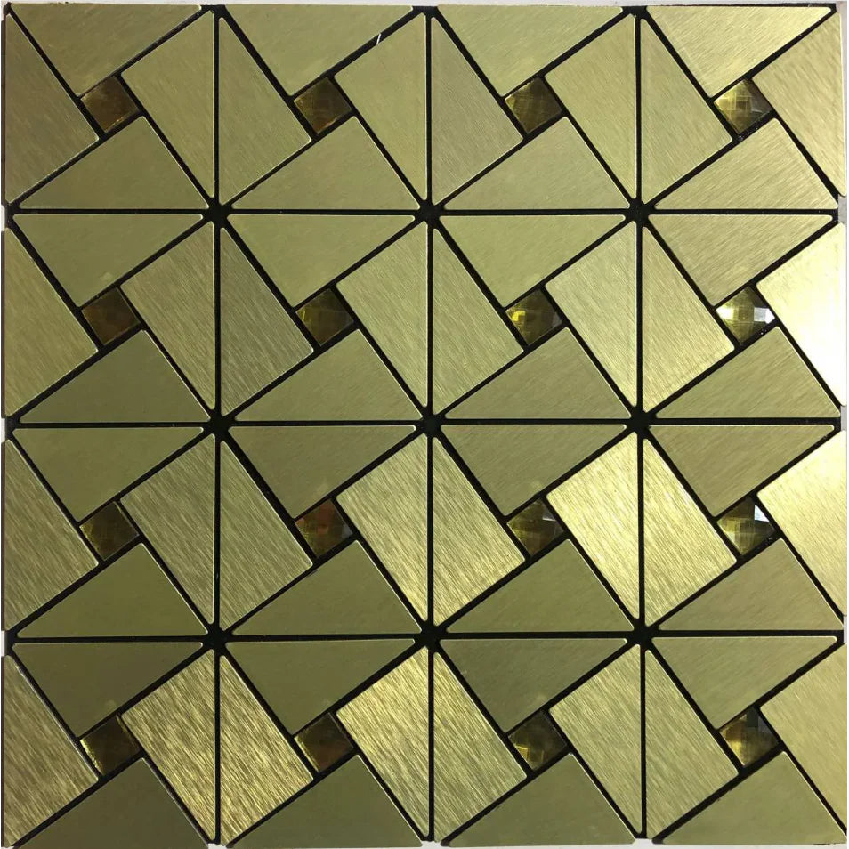 Set x5 Tapet Mozaic, At Performance, decor perete aluminiu si sticla 30*30cm culoare, auriu