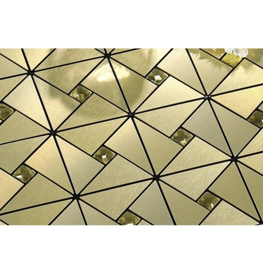 Set x5 Tapet Mozaic, At Performance, decor perete aluminiu si sticla 30*30cm culoare, auriu