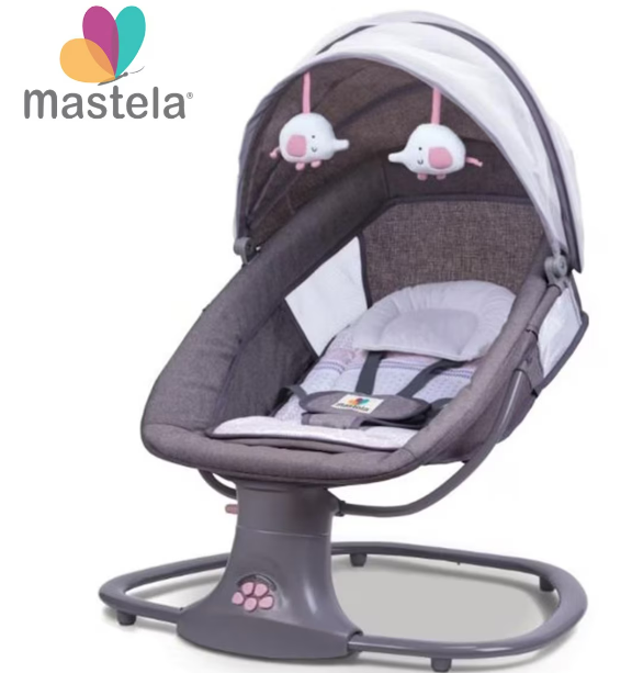 Balansoar copii AT PERFORMANCE 3 in 1, Electric, cu Plasa Tantari, Perna Detasabila, Jucarii, USB, Bluetooth, Telecomanda, 0-3 ani, Gri