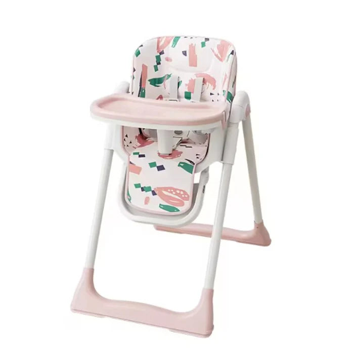 Scaun de masa bebe, At Performance, Pliabil, Inaltime ajustabila 5 pozitii, 4 roti, Structura otel, roz grafitti