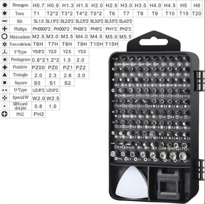 Set 115 piese, surubelnite de precizie, mecanica fina, cromate, pentru dispozitive electronice.