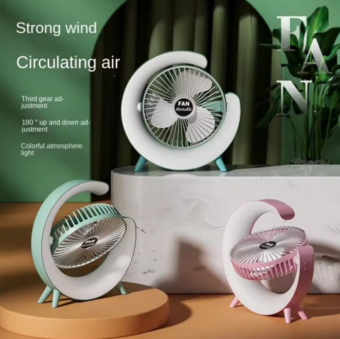 Ventilator Portabil AT PERFORMANCE® cu LED RGB, Reglaj 180°, 3 Viteze, USB, Verde