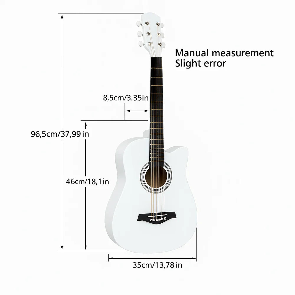 Chitară acustică 4/4 albă – design elegant, sunet clar și echilibrat