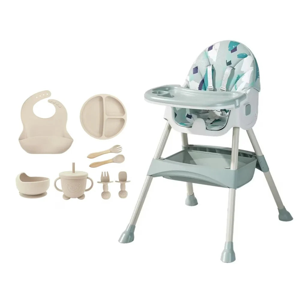 Scaun de Masa Multifuncțional 4 în 1 KIDOO pentru Copii, Reglabil pe Înălțime și Înclinare, Design Modern și Portabil, Culoare Crem + Cadou Set 8 Piese Silicon pentru Hrănire Bebeluși