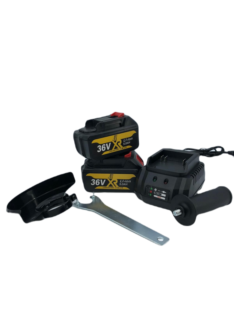 Polizor unghiular (Flex), cu 2 acumulatori 36 V, 10 Ah, 2 discuri incluse 12000 Rpm, 125 mm, statie incarcare, valiza inclusa si accesorii, Negru/Galben