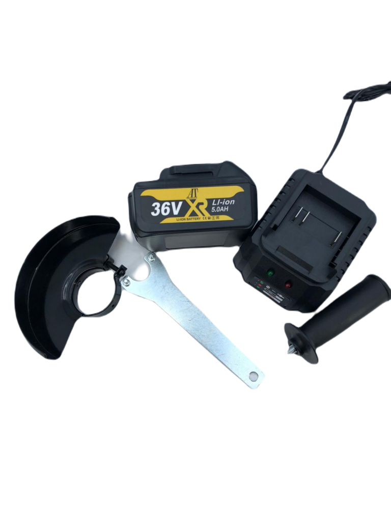 Polizor unghiular (Flex), cu 2 acumulatori 36 V, 10 Ah, 2 discuri incluse 12000 Rpm, 125 mm, statie incarcare, valiza inclusa si accesorii, Negru/Galben