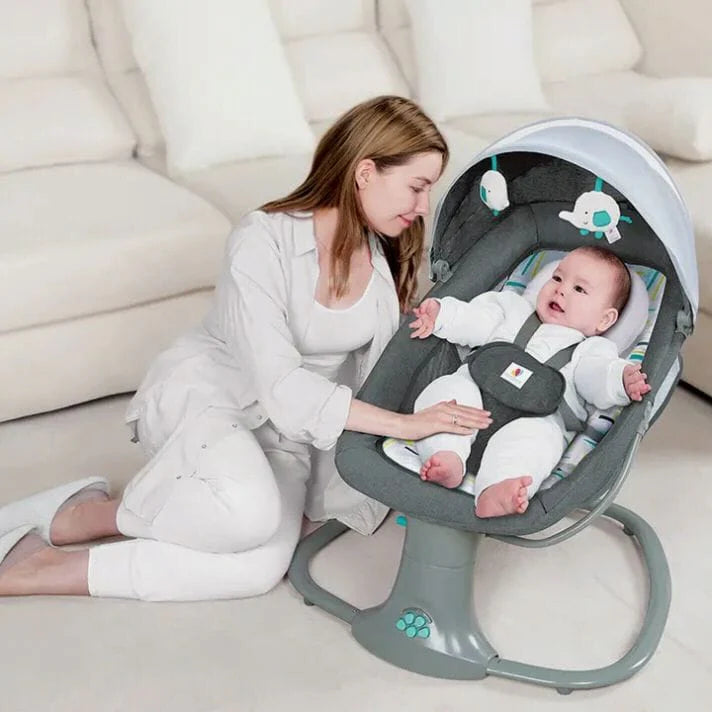 Balansoar copii MASTELA Albastru , Balansoar copii 3 in 1, Electric, cu Plasa Tantari, Perna Detasabila, Jucarii, USB, Bluetooth, Telecomanda, 0-3 ani, Albastru