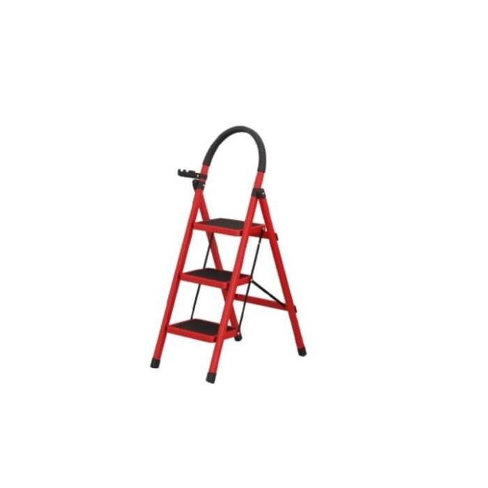 Scară Pliabilă cu 3 Trepte Largi, Suportă până la 150 kg, Design Robust și Antiderapant, Roșu-Negru