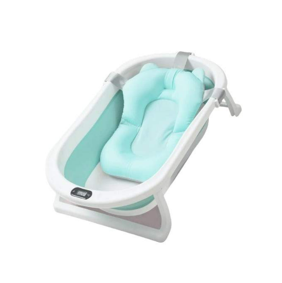 Cadita pliabila cu termometru incorporat si PERNA INCLUSA, Dimensiuni 83 x 50 x 20 cm, Material PP/TPE, Pliere rapida, Usor de utilizat, Picioare antiderapante, Varsta 0-3 ani, Structura Solida, Culoare Roz