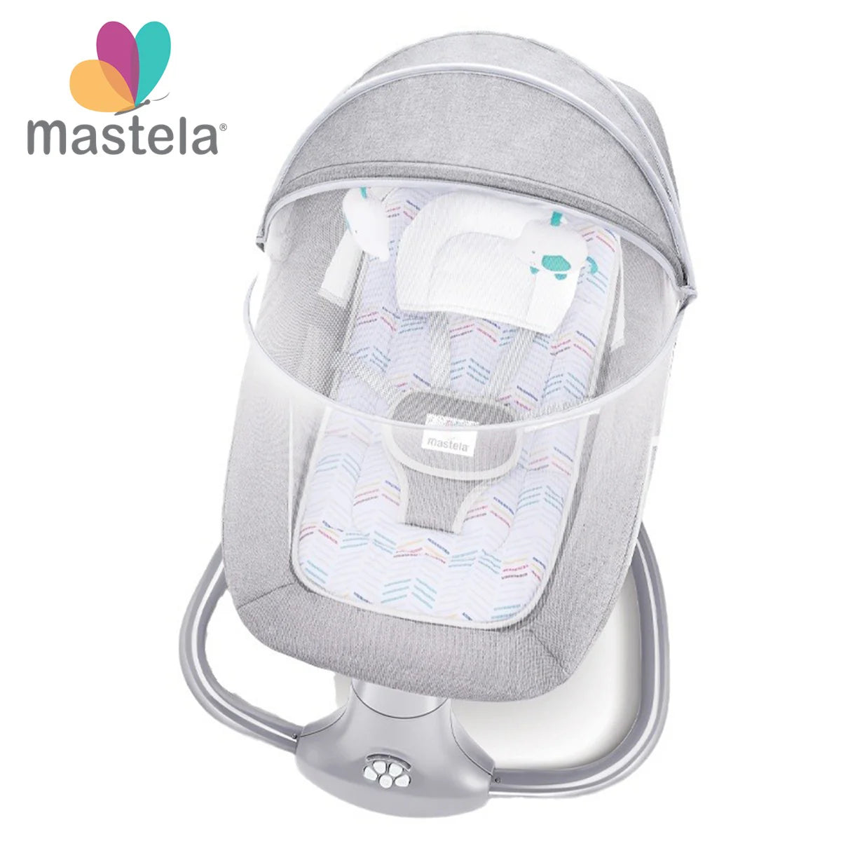 Balansoar copii MASTELA Albastru , Balansoar copii 3 in 1, Electric, cu Plasa Tantari, Perna Detasabila, Jucarii, USB, Bluetooth, Telecomanda, 0-3 ani, Albastru