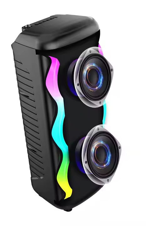 Boxa Portabila AT PERFORMANCE®, cu Lumini RGB, Putere 200W, MP3, USB, Bluetooth, TF, WIFI, Slot Microfon, Acumulator, Negru