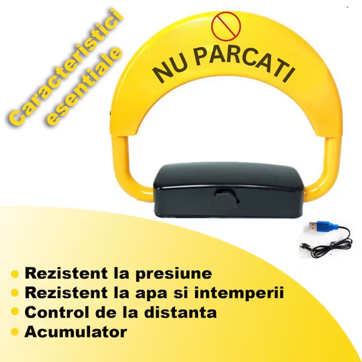 Blocator Loc Parcare Automat, At Performance, de la distanta, Suporta 2 Tone, o telecomanda, cheie, Negru/Galben