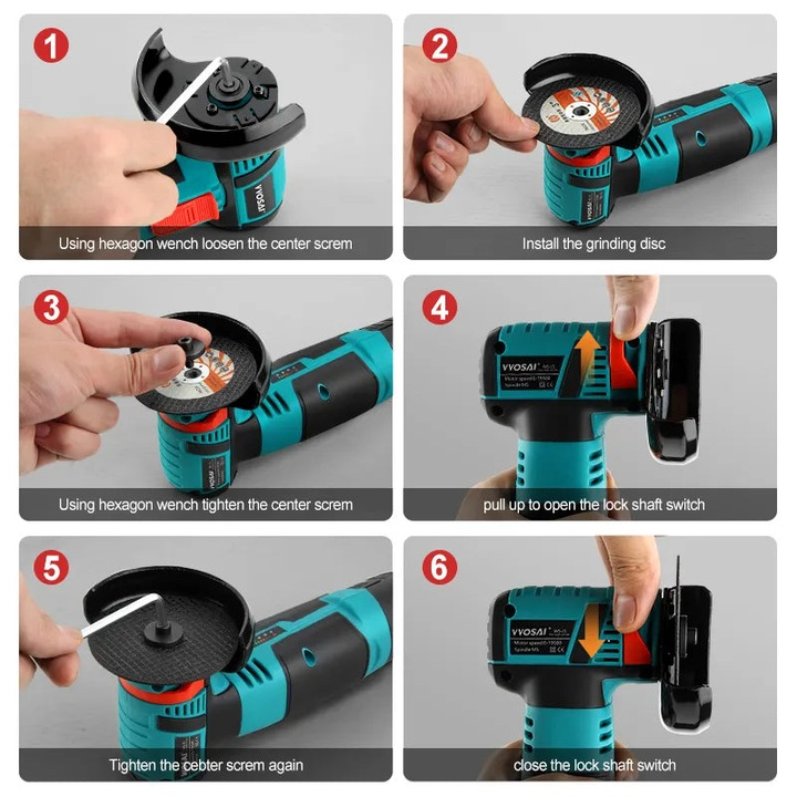 Mini Polizor Flex Unghiular Portabil, AT PERFORMANCE®, 2 acumulatori 12V, 750W, 1500 mAh, 19500 rpm, 6 discuri 76 mm, Autonomie Mare, Portocaliu/Negru.